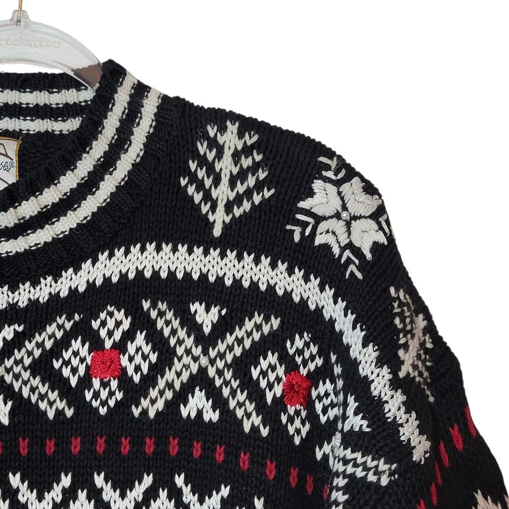 Heirloom Collectibles Vintage Fair Isle Nordic Crew Neck Sweater Black White M - Picture 4 of 13
